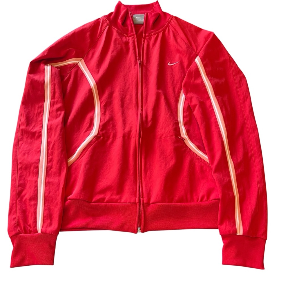 Nike Kids Red Track Jacket Size Large Athletic Zip-Up with White Stripes